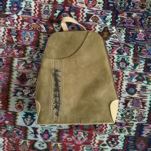 Y2K Tan Suede Lace-Up Backpack convertible strap